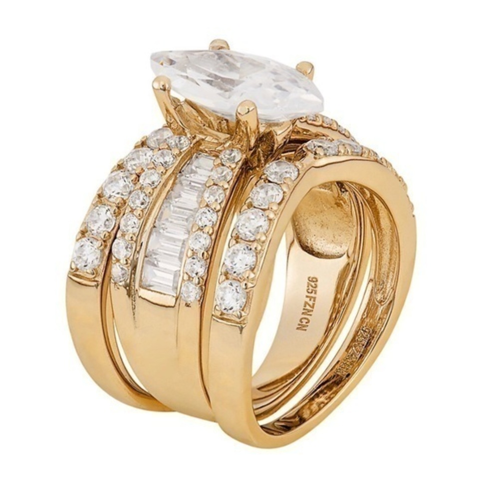 NIB Cubic Zirconia Marquise Engagement Ring Set - Picture 1 of 6